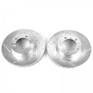 Porsche 911 Brake Rotors (2) - Front - PowerStop - Evolution Drilled & Slotted - Silver Zinc Plated - `99-`08