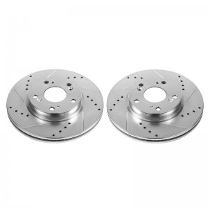 Honda Civic Brake Rotors (2) - Front - PowerStop - Evolution Performance Drilled, Slotted & Plated - Silver Zinc - `12-`15