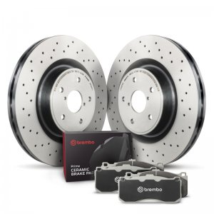 Porsche 911 Brake Kit - Front - Brembo OE - PVT Drilled Rotors + Ceramic Pads - `01-`07