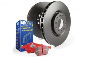 Jaguar F-TYPE Brake Pads + Brake Rotors - Rear - EBC - Premium Rotors + Redstuff Pads - '14 - '20