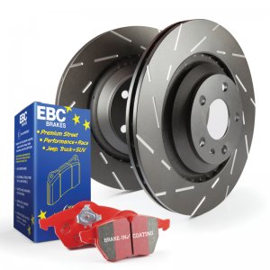 Jaguar F-TYPE Brake Pads + Brake Rotors - Rear - EBC - Slotted Rotors + Redstuff Pads - '14 - '20