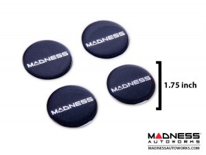 MADNESS Wheel Badge Set (4) - Domed Round Badges w/ MADNESS Logo 2.25"