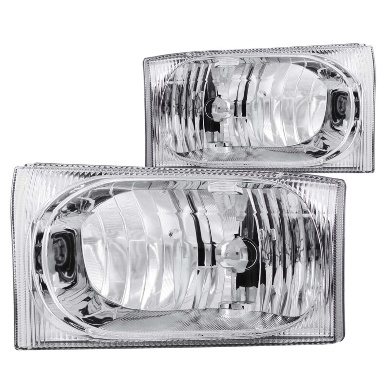 Ford Excursion Crystal Headlights - ANZO - Clear Lens, Chrome Housing - Chrome - `00-`04