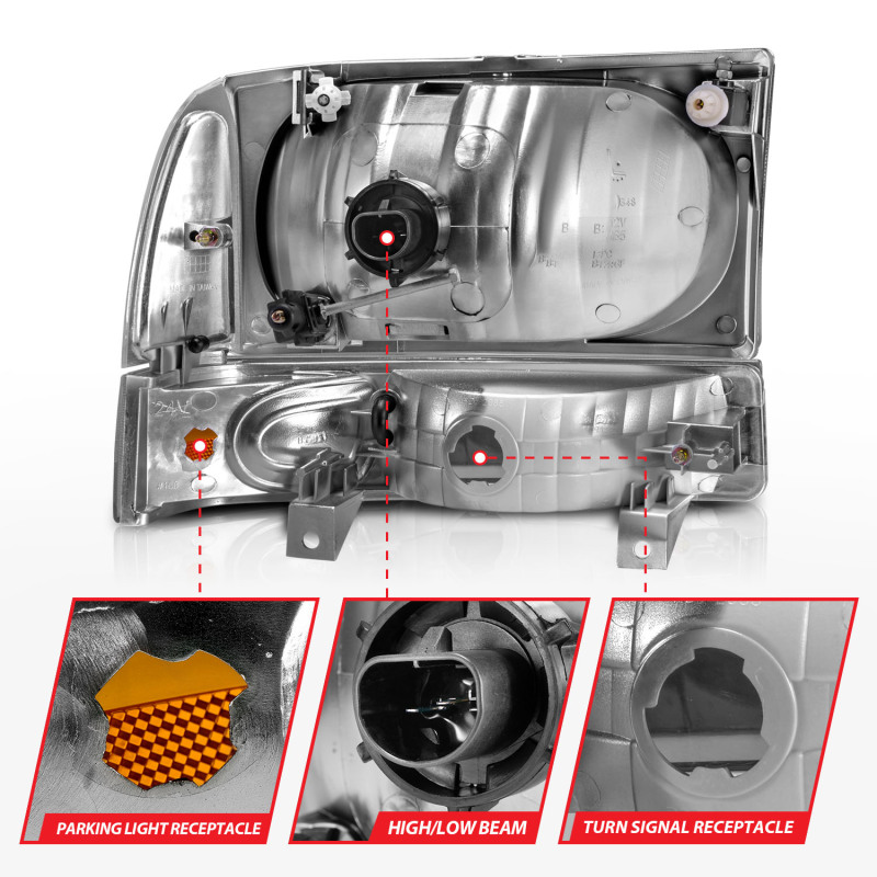 Ford Excursion Headlights - ANZO - Crystal, Clear Lens - Black - `00-`04