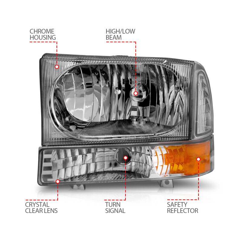 Ford Excursion Headlights - ANZO - Crystal - Chrome - `00-`04