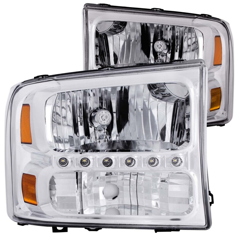 Ford Excursion Headlights - ANZO - Crystal, Clear Lens, LED - Chrome - `00-`04