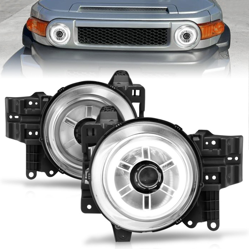 Toyota FJ Cruiser Projector Headlights - Front - ANZO - w/Halo - Clear Lens - Chrome Housing - CCFL - Chrome - `07-`13