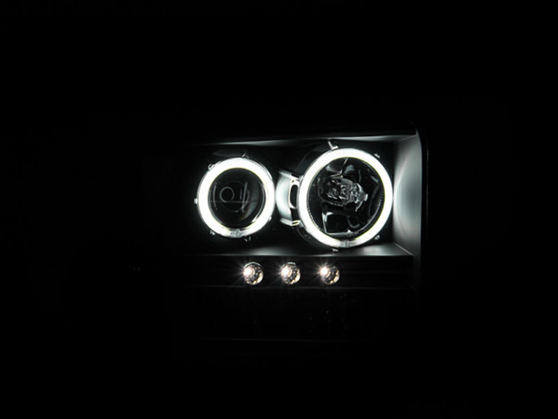 Ford Excursion Projector Headlights - ANZO - w/ Halo, CCFL, LED Strip - Black - `05-`07