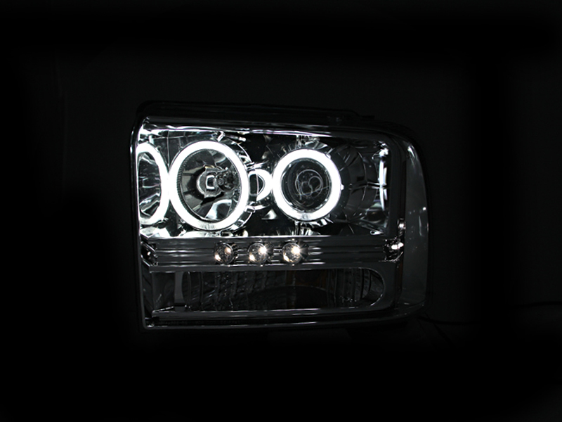 Ford Excursion Projector Headlights - ANZO - w/ Halo, w/ LED Strip, CCFL - Chrome - `05-`07