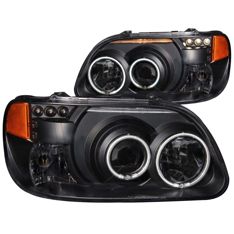 Ford Explorer Projector Headlights - ANZO - w/Halo, Clear Lens, Black Housing - Black - `95-`01