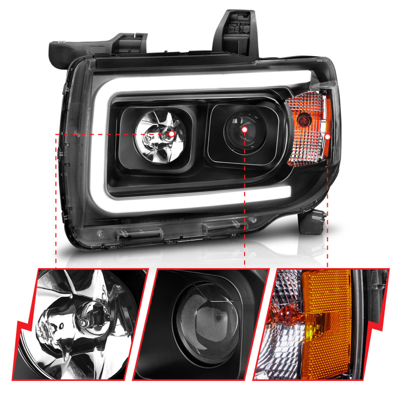 GMC Canyon Projector Headlights - ANZO - Plank Style Design - Black w/ Amber - `15-`27