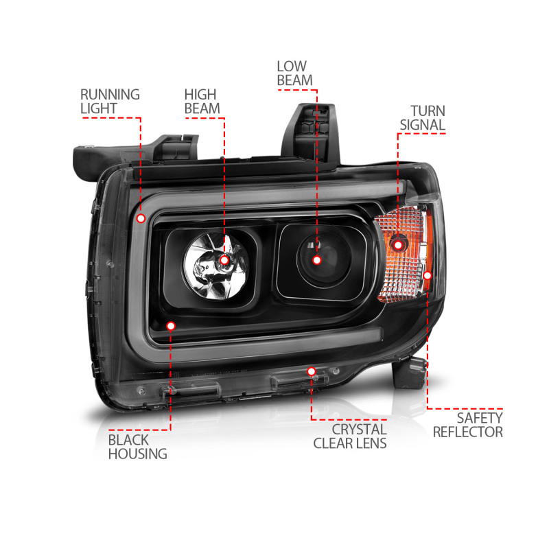 GMC Canyon Projector Headlights - ANZO - Plank Style Design - Black w/ Amber - `15-`27