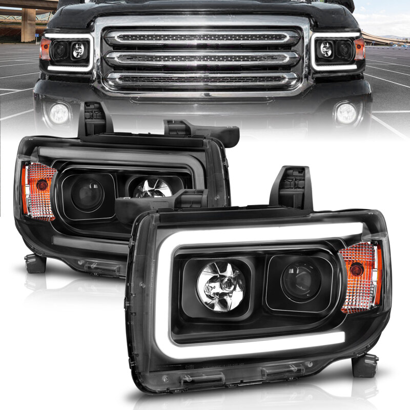 GMC Canyon Projector Headlights - ANZO - Plank Style Design - Black w/ Amber - `15-`27