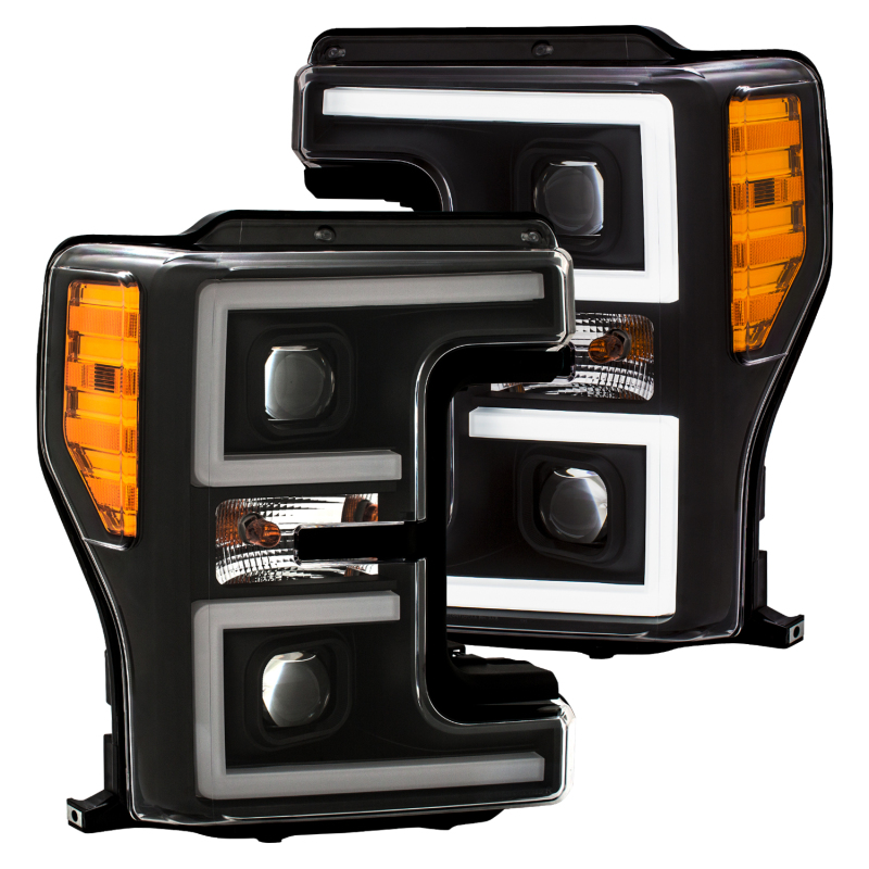Ford F-350 Headlights - ANZO - LED/Projector, Plank-Style, Switchback - Black - `17-`27