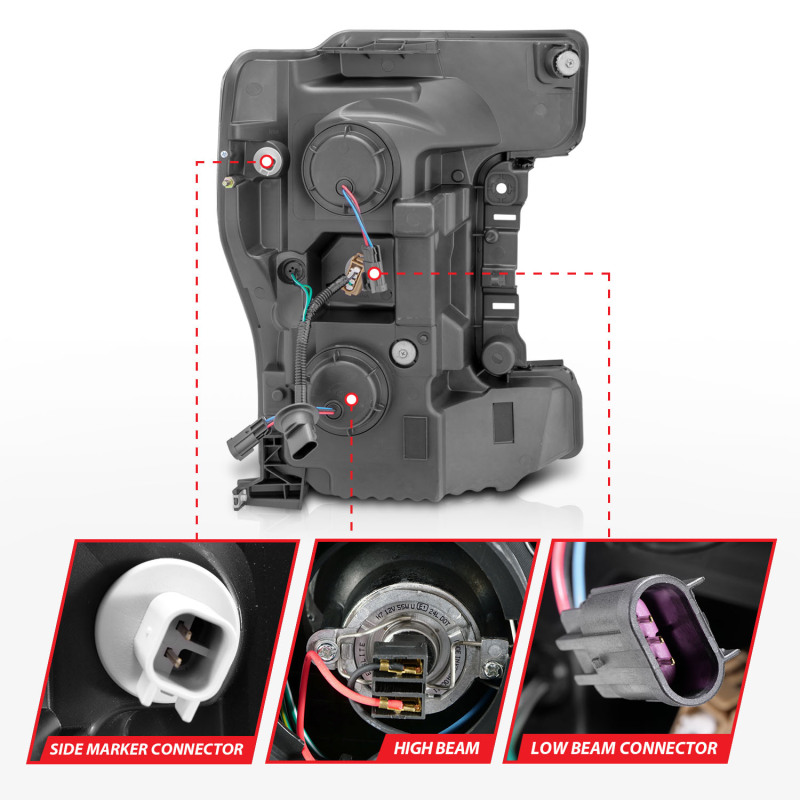 Ford F-350 Headlights - ANZO - LED/Projector, Plank-Style, Switchback - Black - `17-`27