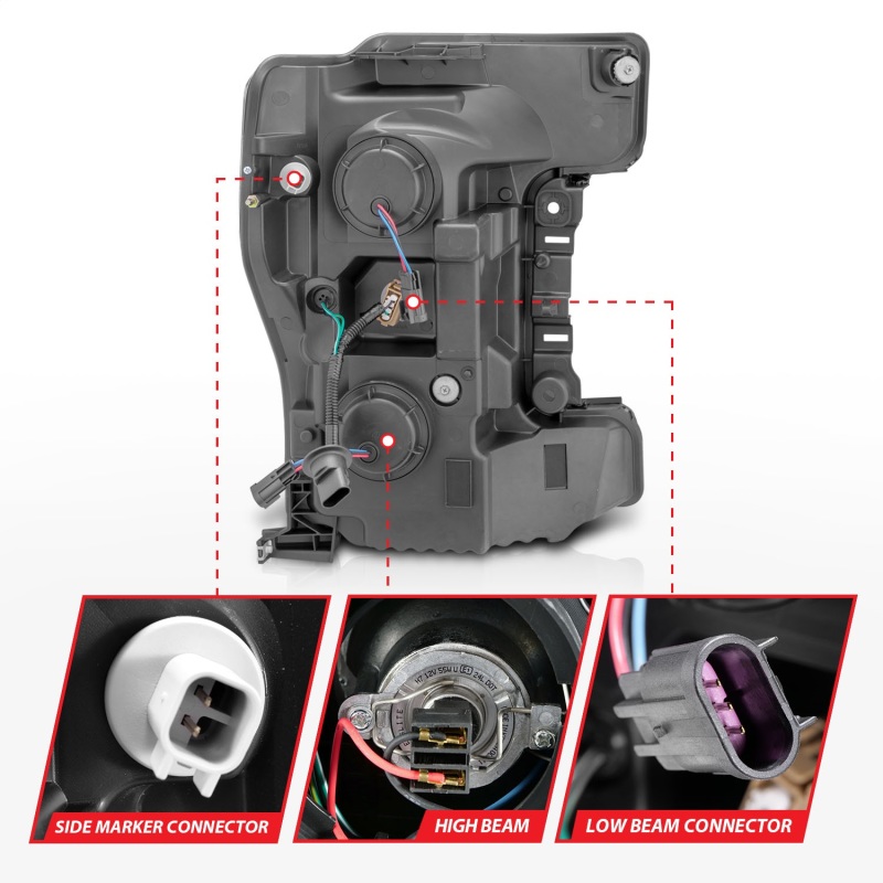 Ford F-450 Headlights - ANZO - LED/Projector, Plank-Style, Switchback - Black - `17-`27