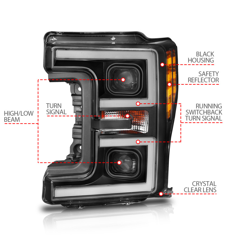 Ford F-450 Headlights - ANZO - LED/Projector, Plank-Style, Switchback - Black - `17-`27