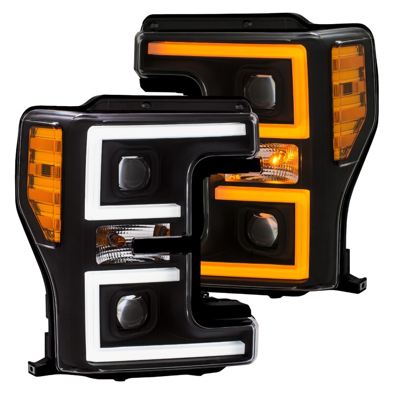 Ford F-450 Headlights - ANZO - LED/Projector, Plank-Style, Switchback - Black - `17-`27