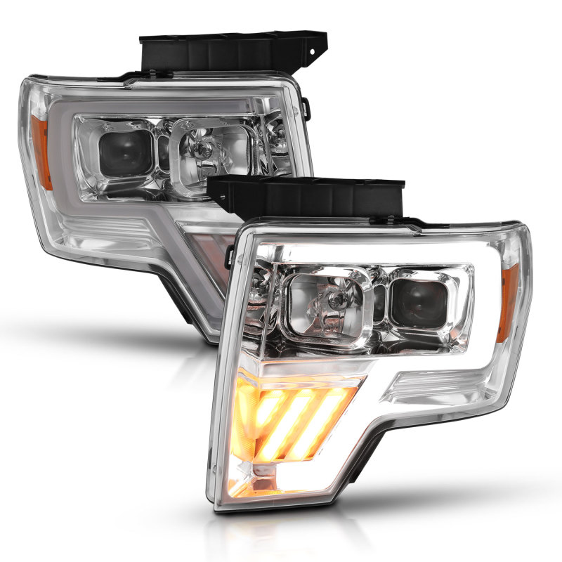 Ford F-150 Projector Headlight - ANZO - Clear Lens, Chrome with Amber Housing - Chrome Amber - `09-`14