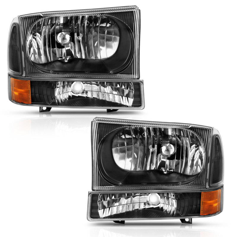 Ford Excursion Headlights - ANZO - Crystal w/Corner Lights - Black w/Amber - `00-`04
