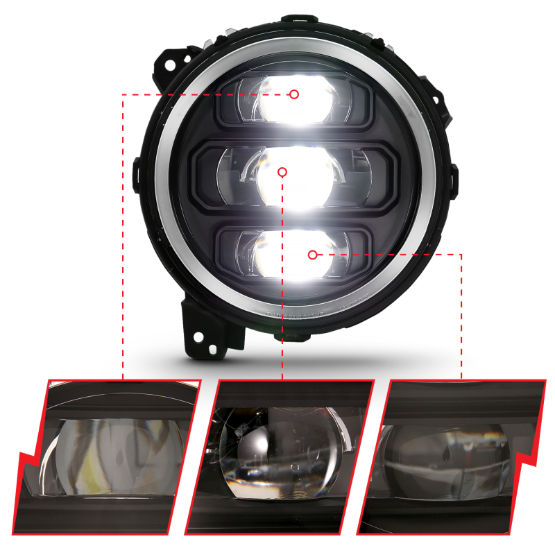 Jeep Wrangler LED/Projector Headlights - ANZO - Plank Style Design - Black - `18-`19