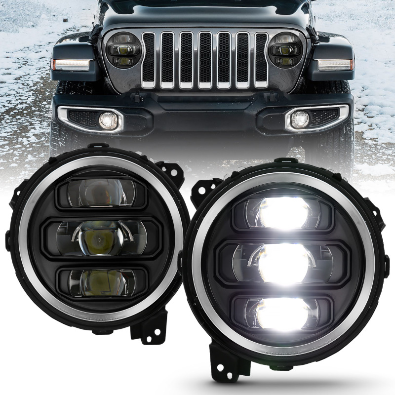 Jeep Wrangler LED/Projector Headlights - ANZO - Plank Style Design - Black - `18-`19