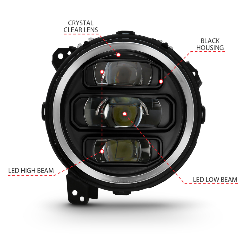 Jeep Wrangler LED/Projector Headlights - ANZO - Plank Style Design - Black - `18-`19
