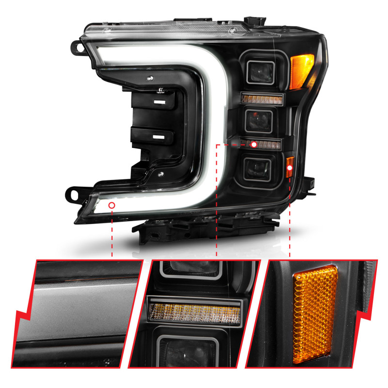 Ford F-150 LED Projector Headlights - ANZO - Light Bar Sequential Signal - Black - `18-`20