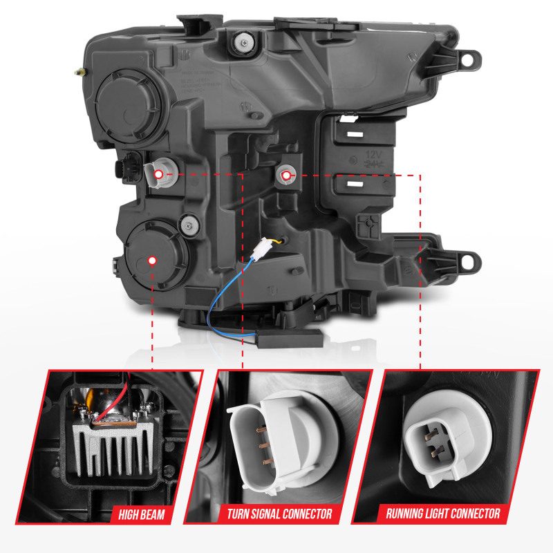 Ford F-150 LED Projector Headlights - ANZO - Light Bar Sequential Signal - Black - `18-`20