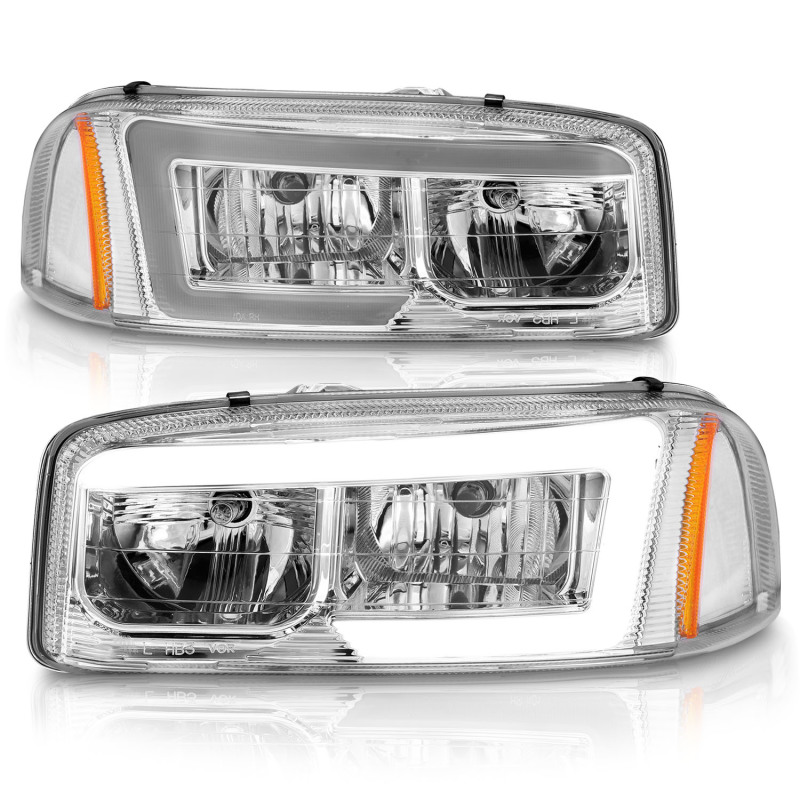 GMC Denali Crystal Headlights - ANZO - w/ C Light Bars - Chrome Amber - `99-`17