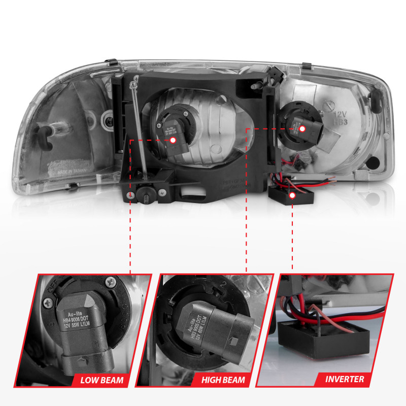 GMC Sierra Crystal Headlights - ANZO - w/ C Light Bars - Chrome Amber - `99-`17