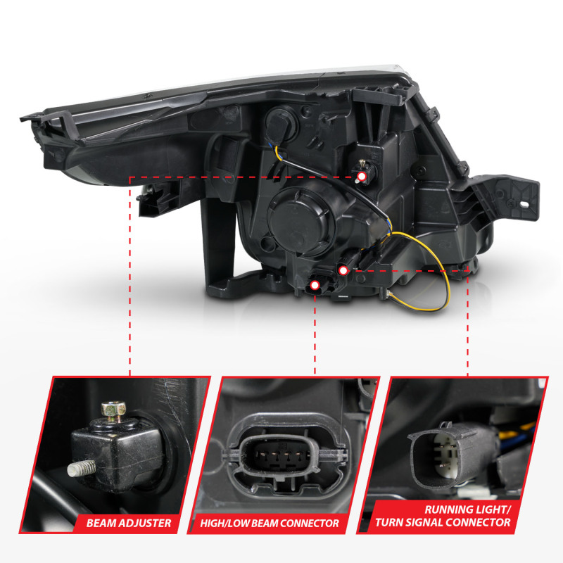 Ford Explorer Headlights - ANZO - Projector Headlights w/ Light Bar - Black Housing - `11-`15