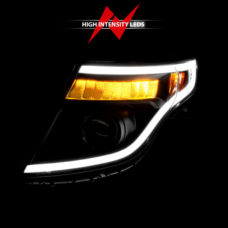 Ford Explorer Headlights - ANZO - Projector Headlights w/ Light Bar - Black Housing - `11-`15