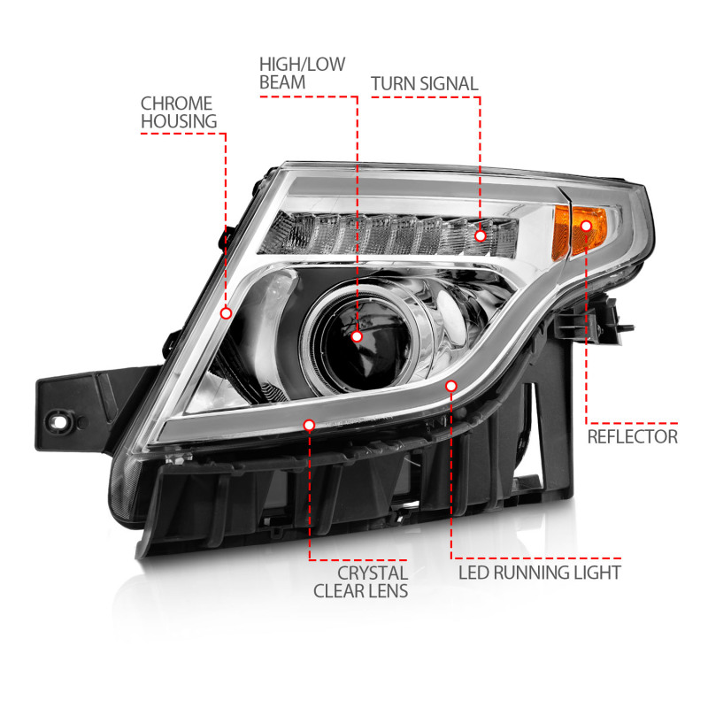 Ford Explorer Headlights - ANZO - Projector w/ Light Bar - Chrome - `11-`15