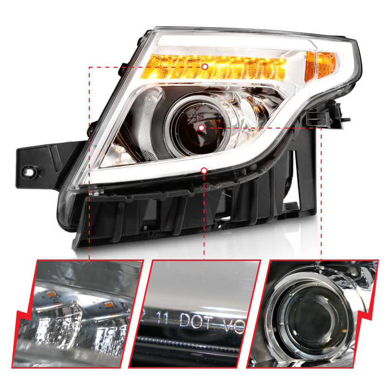 Ford Explorer Headlights - ANZO - Projector w/ Light Bar - Chrome - `11-`15