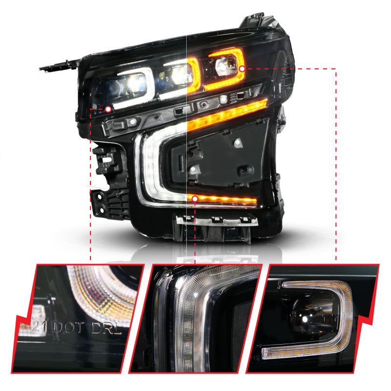 Chevrolet Tahoe LED/Projector Headlights - Left Side - ANZO - Light Bar Style w/ Sequential DRL - Black - `21-`23