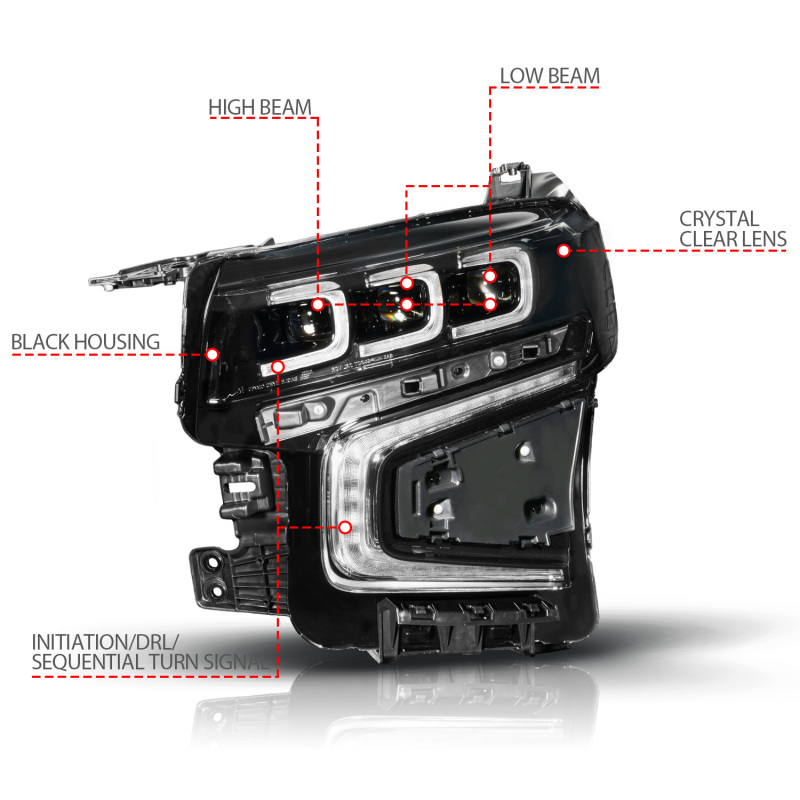 Chevrolet Tahoe LED/Projector Headlights - Left Side - ANZO - Light Bar Style w/ Sequential DRL - Black - `21-`23