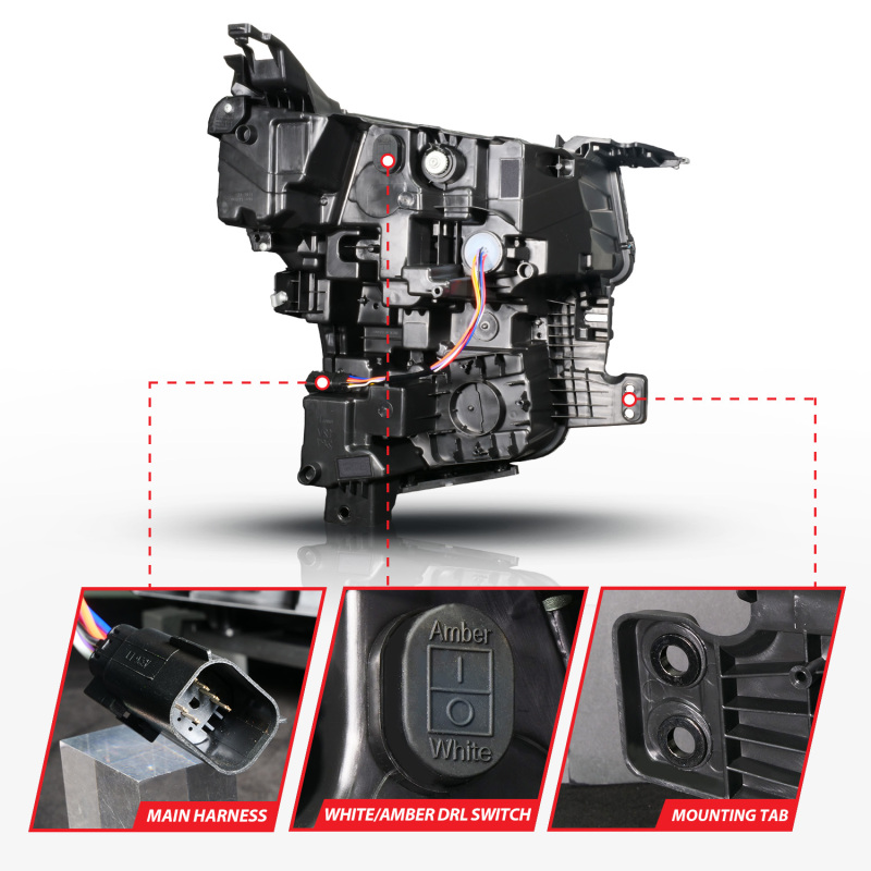 Chevrolet Tahoe LED/Projector Headlights - Right Side - ANZO - LED Light Bar Style with Sequential DRL - Black - `21-`23