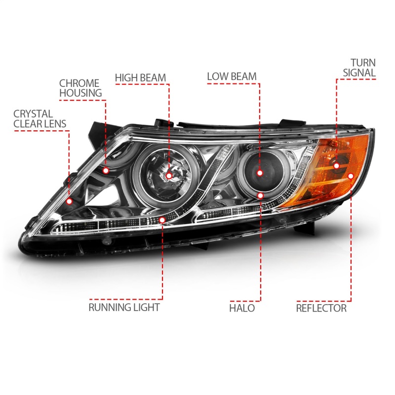 Kia Optima Projector Headlights - ANZO - w/ Halo CCFL - Chrome - `11-`13
