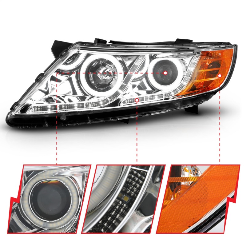 Kia Optima Projector Headlights - ANZO - w/ Halo CCFL - Chrome - `11-`13