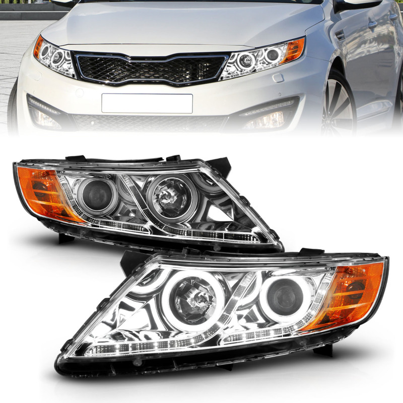 Kia Optima Projector Headlights - ANZO - w/ Halo CCFL - Chrome - `11-`13