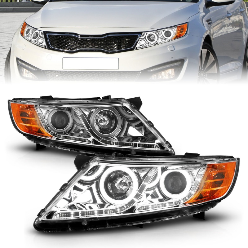 Kia Optima Projector Headlights - ANZO - w/ Halo CCFL - Chrome - `11-`13