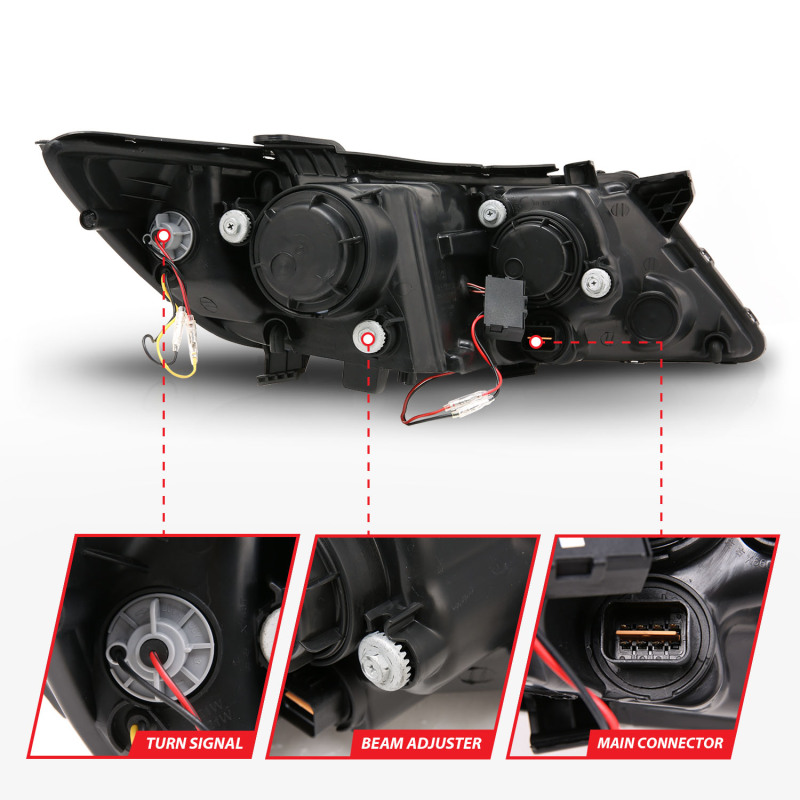 Kia Optima Projector Headlights - ANZO - CCFL w/ Halo, Clear Lens, Black Housing - Black - `11-`13