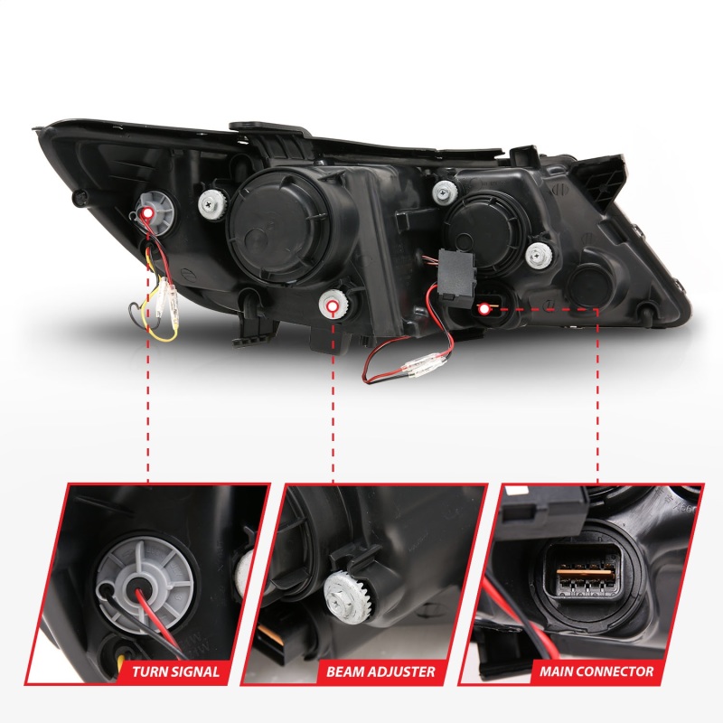 Kia Optima Projector Headlights - ANZO - CCFL w/ Halo, Clear Lens, Black Housing - Black - `11-`13