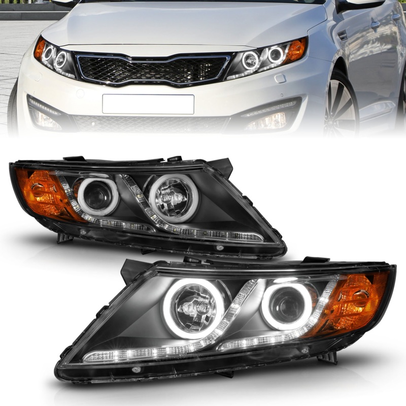 Kia Optima Projector Headlights - ANZO - CCFL w/ Halo, Clear Lens, Black Housing - Black - `11-`13