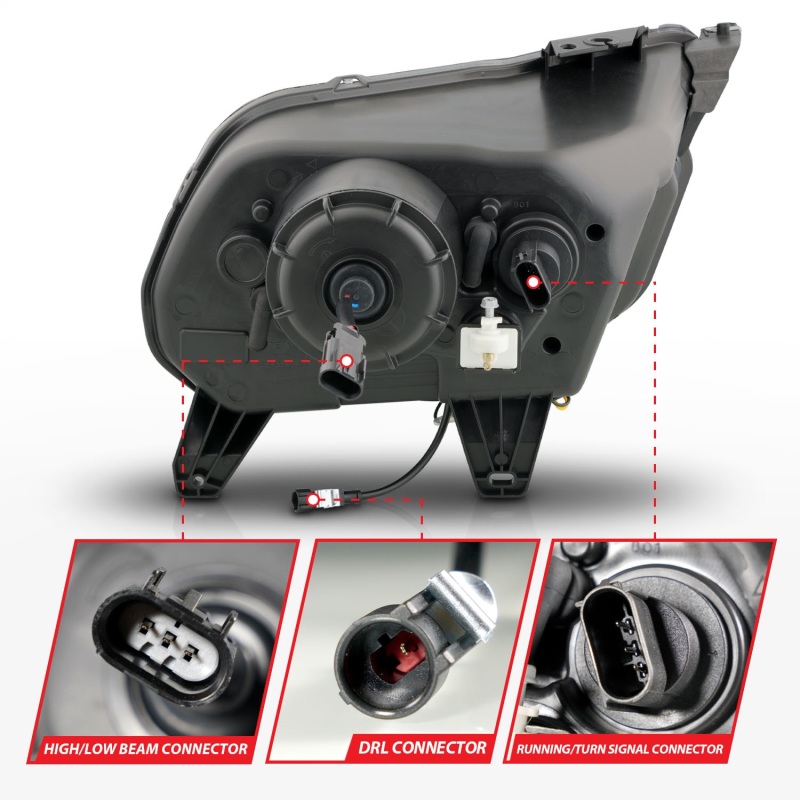 Ford Mustang Projector Headlights - ANZO - LED with Light Tube Sequential - Black - `10-`14