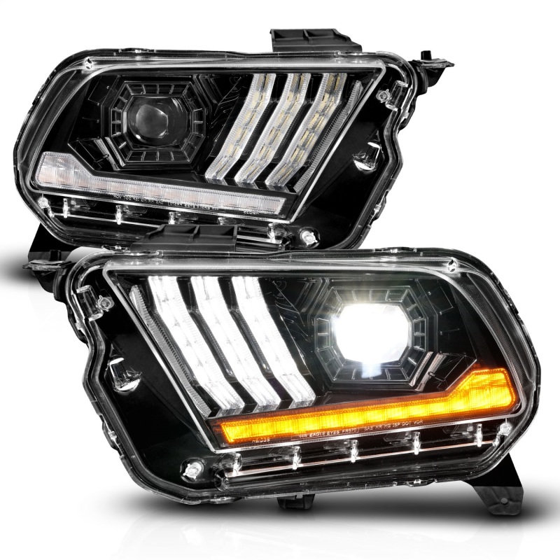 Ford Mustang Projector Headlights - ANZO - LED with Light Tube Sequential - Black - `10-`14