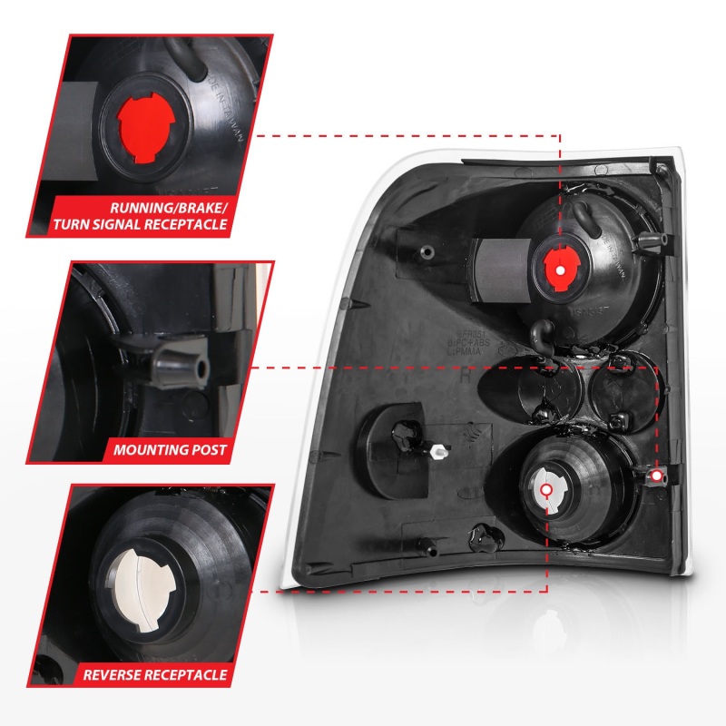 Ford Explorer Taillights - ANZO - Clear Lens, Black Housing, Pair - Black - `02-`05