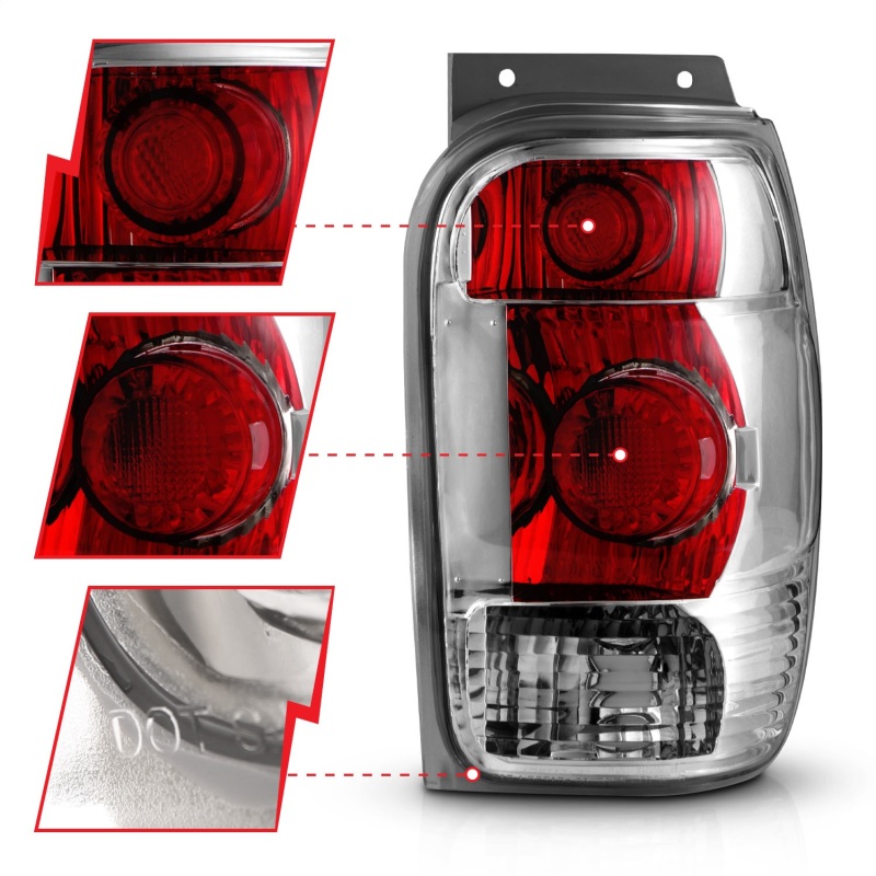 Ford Explorer Taillights - Rear - ANZO - Clear Lens, Chrome Housing - Chrome - `98-`01