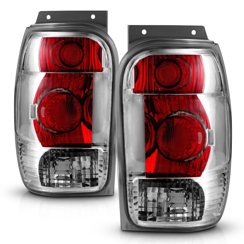 Ford Explorer Taillights - Rear - ANZO - Clear Lens, Chrome Housing - Chrome - `98-`01